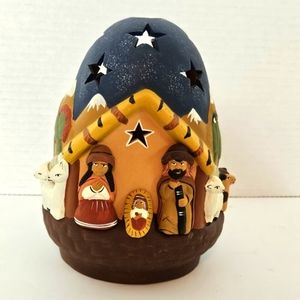 Clay Handmade Peruvian Christmas Nativity Scene Fairy Lamp